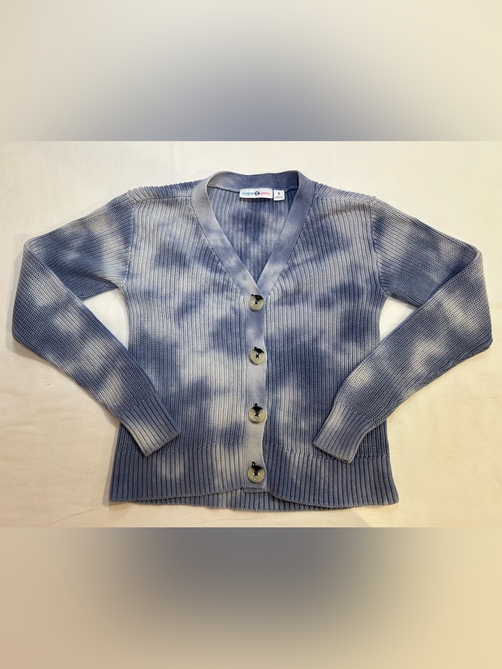 Jade Blue Tie-Dye V-Neck Cardigan